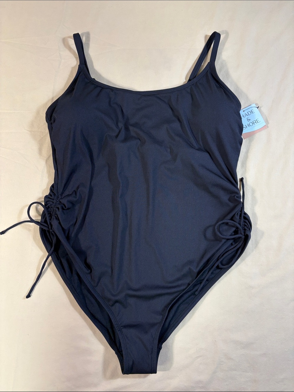 Shade & Shore NWT Black Ribbed Side‎ Cinch One Piece Swimsuit Women's Size 22